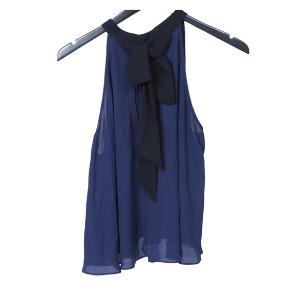 NWT BCBGeneration Navy Blue & Black Ringer Collar Chiffon Babydoll Tank M - Picture 2 of 4